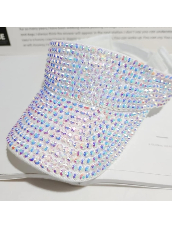 Rhinestone Embellished White Visor